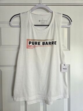 Pure Barre White Tank with Black and Red Accent Logo